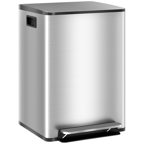HOMCOM Mülleimer für die Küche, 2 x 20 l, Treteimer, 2 Fächer, Edelstahl mit Soft-Close-Deckel, abnehmbare Eimer, 41,8 x 36,7 x 58 cm, silberfarben HOMCOM Mülleimer für die Küche, 2 x 20 l, Treteimer, 2 Fächer, Edelstahl mit Soft-Close-Deckel, abnehmbare Eimer, 41,8 x 36,7 x 58 cm, silberfarben von HOMCOM