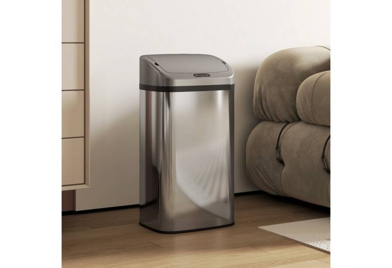 HOMCOM Mülleimer mit Automatischer Schließfunktion, Fingerabdruckresistent, Automatische Schließ-Funktion, Silberton von HOMCOM