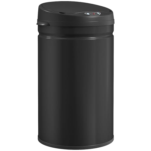 HOMCOM Mülleimer mit Sensor 30L Edelstahl Automatischer Leiser Mülleimer mit Soft-Close-Deckel, Bewegungssensor, Fingerabdruckresistente Abfalleimer für Büro, Schlafzimmer, Küchen Schwarz von HOMCOM