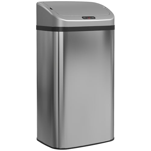 HOMCOM Sensor Mülleimer 48L Edelstahl Automatischer Mülleimer mit Bewegungssensor, Fingerabdruckresistente Abfalleimer Abfallbehälter Müllbehälter für Büro, Schlafzimmer, Küchen Silber von HOMCOM