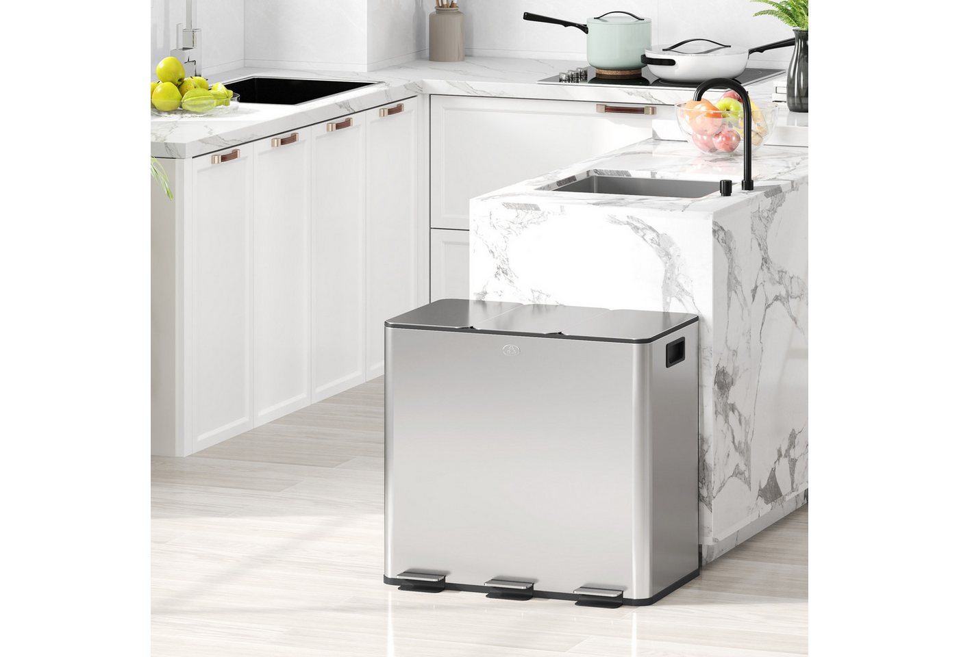 HOMCOM Mülltrennsystem Soft-Close, herausnehmbar, Deodorant-Deckel, Edelstahl, Silber von HOMCOM
