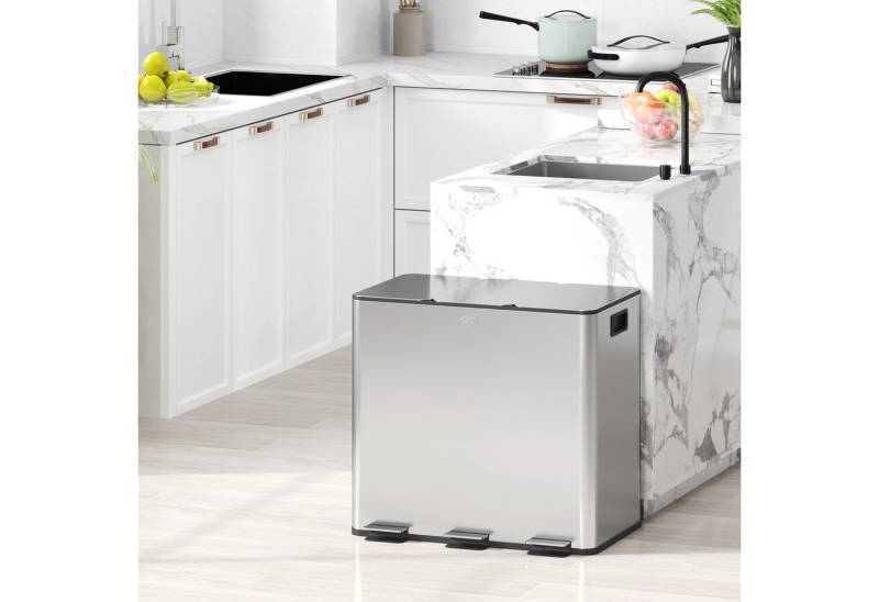 HOMCOM Mülltrennsystem Soft-Close, herausnehmbar, Deodorant-Deckel, Edelstahl, Silber von HOMCOM