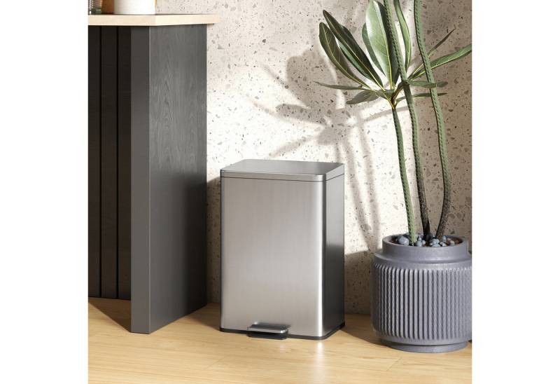 HOMCOM Mülltrennsystem herausnehmbar, 20 Liter Fassungsvermögen, Soft-Close-Deckel, Edelstahl, Silber von HOMCOM