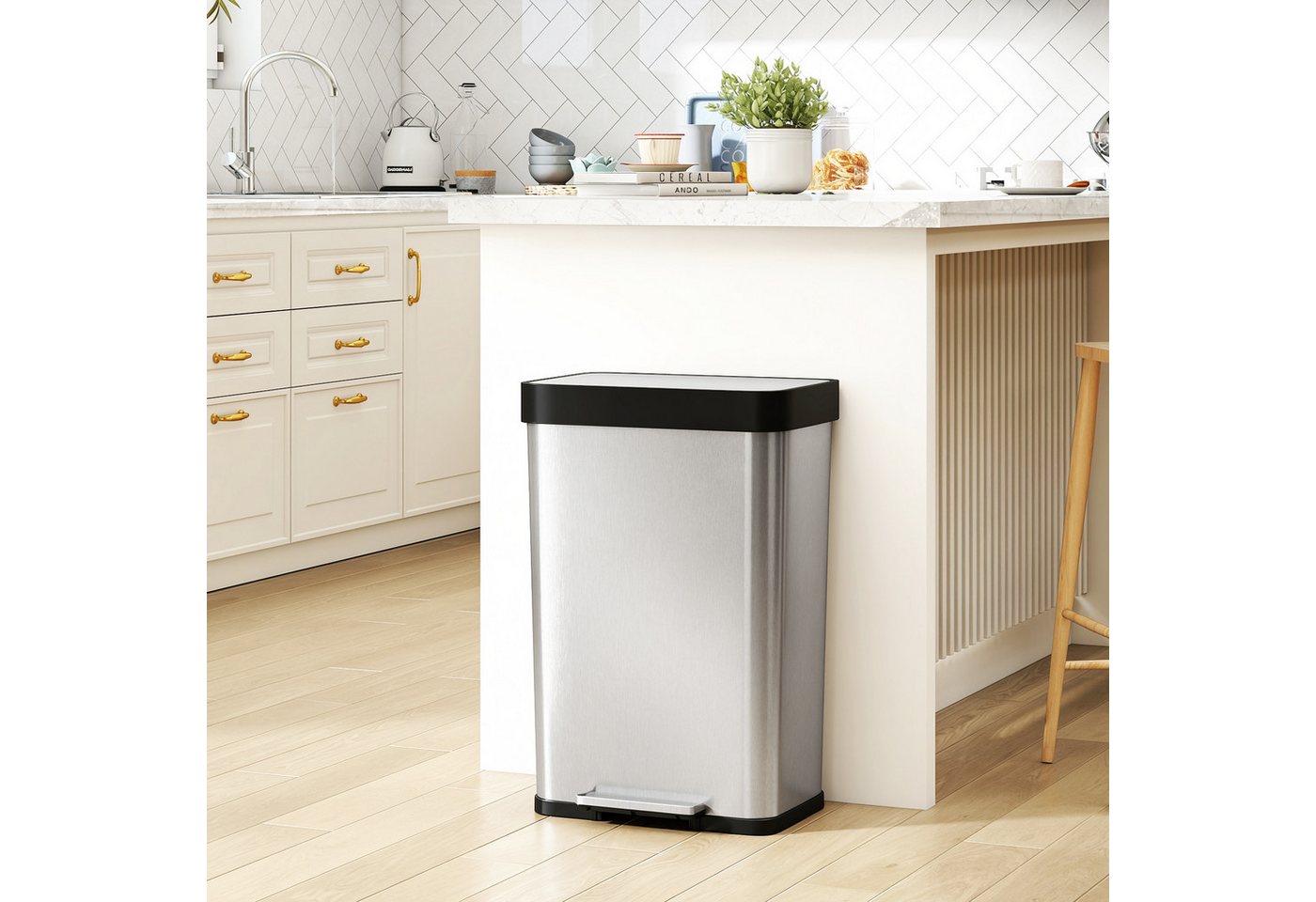 HOMCOM Mülltrennsystem mit Fußpedal, Edelstahl-Abfalleimer mit sanft schließendem Deckel, Silberfarben HOMCOM Mülltrennsystem mit Fußpedal, Edelstahl-Abfalleimer mit sanft schließendem Deckel, Silberfarben von HOMCOM