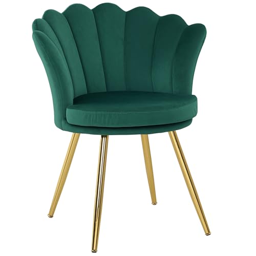 HOMCOM Muschelsessel, Schminkstuhl, Sessel aus Samt, Wohnzimmerstuhl mit goldfarbenen Metallbeinen, für Wohnzimmer, Schlafzimmer und Esszimmer, 67 x 64 x 77 cm, Grün von HOMCOM