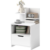 HOMCOM Nachttisch Beistelltisch mit Schublade, Nische und Regalen in Holzoptik - 45 x 35 x 73 cm Weiß   Aosom von HOMCOM