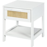 HOMCOM Nachttisch Beistelltisch mit Schublade und Regal, Rattan-Front, weiß, 40B x 40T x 48H cm   Aosom von HOMCOM