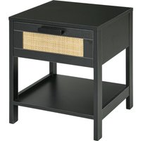 HOMCOM Nachttisch Beistelltisch mit Schublade und Regal, Rattanfront, Maße 40L x 40B x 48H cm Schwarz   Aosom von HOMCOM