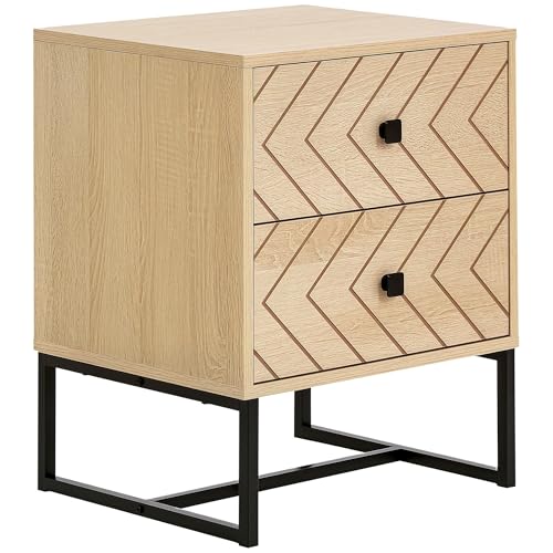 HOMCOM Nachttisch Nachtachrank Nachtkommode mit Holzoptik Beistelltisch mit 2 Schubladen Metall Natur 48 x 39,5 x 60 cm von HOMCOM