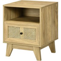 HOMCOM Nachttisch Nachtschränkchen Aufbewahrungsschrank mit Schublade Rattanfront und Fach Vintage Design 45 x 39 x 56,5 cm   Aosom von HOMCOM