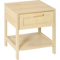 HOMCOM Nachttisch Nachtschrank Beistelltisch natürlicher Nachtkommode mit Schublade offenen Ablage Rattan-Design MDF Natur 40 x 40 x 48 cm   Aosom von HOMCOM