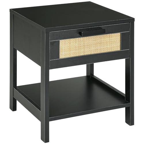 HOMCOM Nachttisch Nachttisch mit Schublade und Regal, Rattangeflecht, ABM. 40L x 40l x 48H cm schwarz HOMCOM Nachttisch Nachttisch mit Schublade und Regal, Rattangeflecht, ABM. 40L x 40l x 48H cm schwarz von HOMCOM