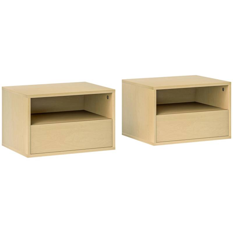 HOMCOM Nachttisch Spanplatte Naturholz 45L x 35B x 27,5H cm von HOMCOM