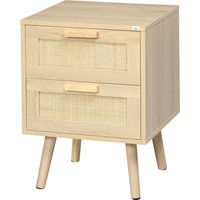 HOMCOM Nachttisch für Schlafzimmer mit 2 Schubladen, eleganter Boho Stil 40x40x56cm, Naturholzfarbe   Aosom von HOMCOM