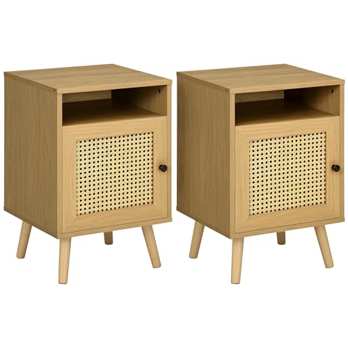 HOMCOM 2er Set Nachttische für Schlafzimmer, 2 kleine Nachttische aus Holz, Boho-Stil, mit Schrank und offenem Regal, für Schlafzimmer, Wohnzimmer, 39x35x60 cm, Farbe Holz HOMCOM 2er Set Nachttische für Schlafzimmer, 2 kleine Nachttische aus Holz, Boho-Stil, mit Schrank und offenem Regal, für Schlafzimmer, Wohnzimmer, 39x35x60 cm, Farbe Holz von HOMCOM