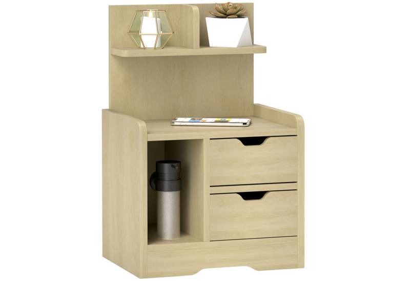 HOMCOM Nachttisch mit 2 Schubladen, offenen Ablage (Beistelltisch, 1-St., Nachtschrank), für Schlafzimmer, Wohnzimmer, 40 x 30 x 60 cm, Naturholz von HOMCOM