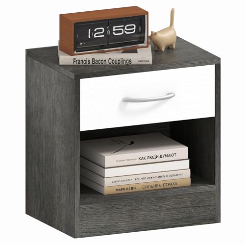 HOMCOM Nachttisch mit offenem Regal und Schublade, Moderner Nachttisch aus Spanplatte, 39x28x41 cm, Weiß und Dunkelgrau HOMCOM Nachttisch mit offenem Regal und Schublade, Moderner Nachttisch aus Spanplatte, 39x28x41 cm, Weiß und Dunkelgrau von HOMCOM