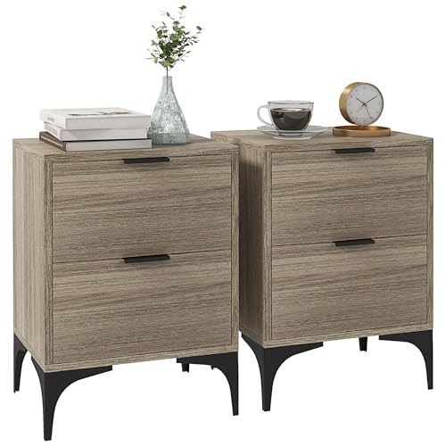 HOMCOM Nachttische 2er Set, Moderner Nachttisch mit 2 Schubladen, Kleine Sofatische mit Stauraum und Stahlbeinen für Schlafzimmer, Wohnzimmer, Grau HOMCOM Nachttische 2er Set, Moderner Nachttisch mit 2 Schubladen, Kleine Sofatische mit Stauraum und Stahlbeinen für Schlafzimmer, Wohnzimmer, Grau von HOMCOM