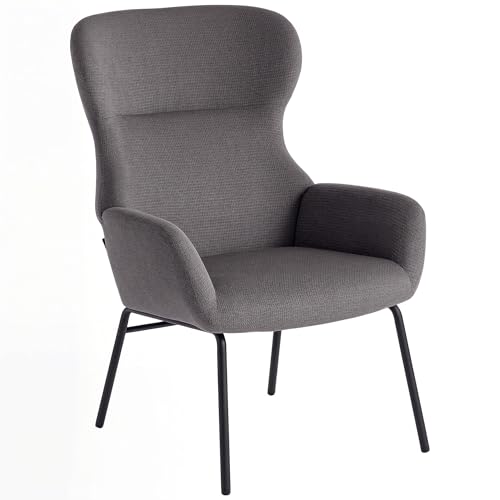 HOMCOM Ohrensessel Wohnzimmer Sessel Loungesessel Relaxsessel mit hoher Rückenlehne, Stahlbeine Polstersessel mit Leinenoptik, Lesesessel für Schlafzimmer Dunkelgrau von HOMCOM