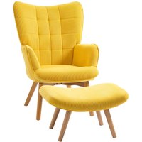 Ohrensessel mit Hocker, Relaxsessel, Polstersessel in Cord-Optik, Gelb Ohrensessel mit Hocker, Relaxsessel, Polstersessel in Cord-Optik, Gelb von HOMCOM