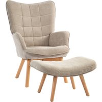 HOMCOM Ohrensessel mit Hocker, Relaxsessel, Polstersessel in Cord-Optik, Grau von HOMCOM