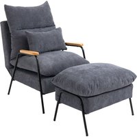 Ohrensessel mit Hocker, Relaxsessel mit neigbarer Rückenlehne, Grau Ohrensessel mit Hocker, Relaxsessel mit neigbarer Rückenlehne, Grau von HOMCOM