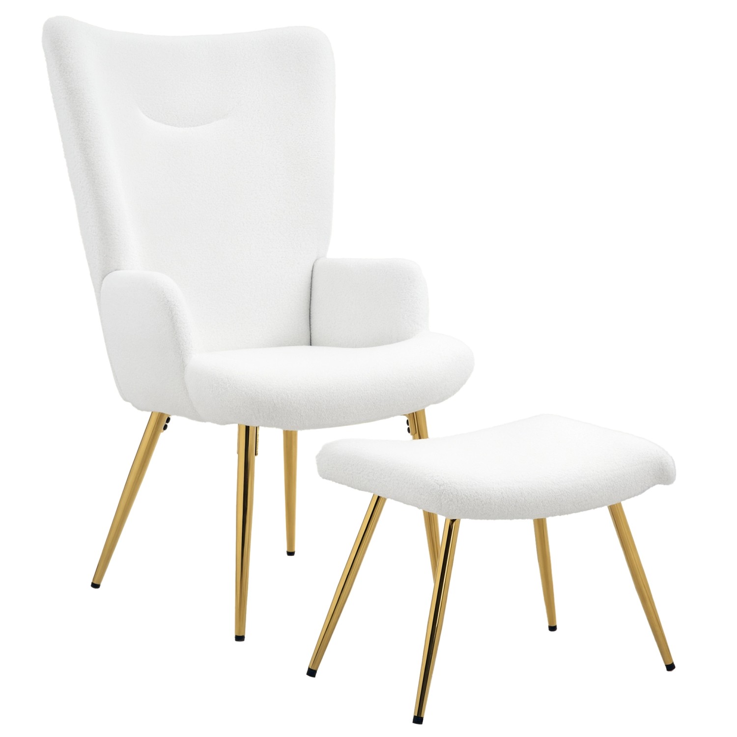 HOMCOM Ohrensessel mit Hocker Polyester Stahl Weiß 73L x 68B x 111H cm von HOMCOM