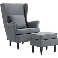 HOMCOM Ohrensessel mit Hocker Sessel mit Leinenoptik, Lendenkissen, Loungesessel Modern Relaxsessel mit Armlehne für Wohnzimmer Grau   Aosom von HOMCOM