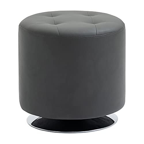 HOMCOM Ottoman Fußhocker Ottoman Drehhocker Rund Pouf Gepolstert in Kunstleder Modern Style für Schlafzimmer Eingangshalle Wohnzimmer Ø45,5x44,5 cm Grau von HOMCOM