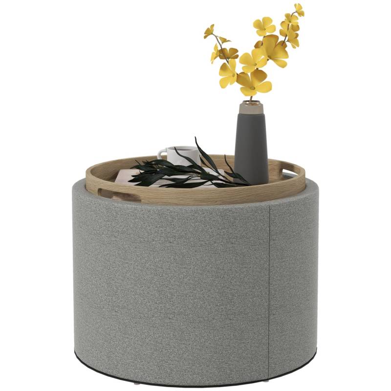 HOMCOM Ottomane Rund mit Stauraum Klappdeckel in Leinenoptik Grau Ø56 x 42 cm von HOMCOM