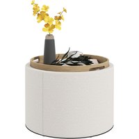 HOMCOM Ottomane Runder Sitzhocker Polsterhocker mit Stauraum, Klappdeckel, in Leinenoptik für Wohnzimmer, Schlafzimmer, Creme, Ø56 x 42 cm   Aosom von HOMCOM