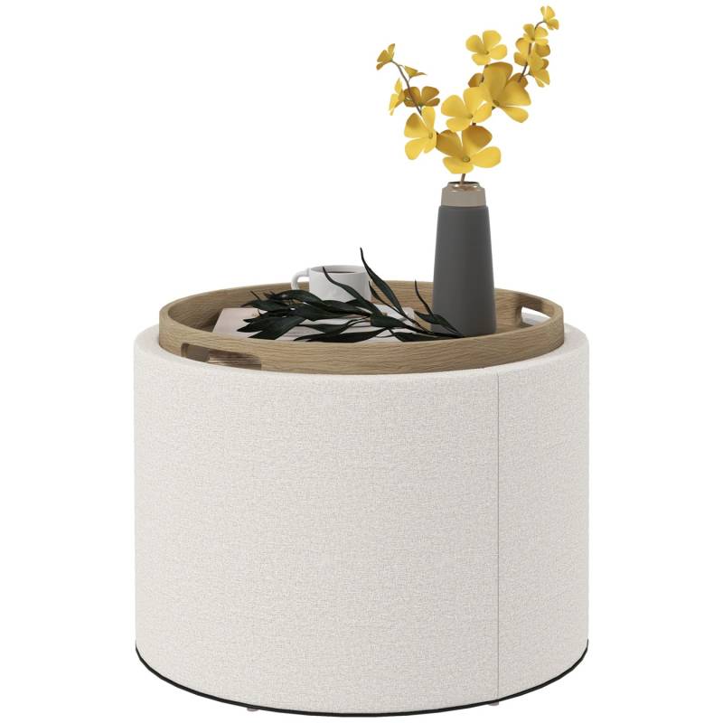 HOMCOM Ottomane mit Stauraum in Leinenoptik Creme  Ø56 x 42 cm von HOMCOM