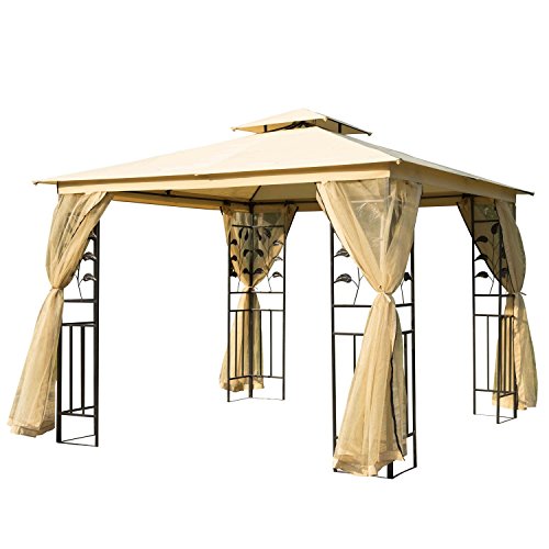 Outsunny Luxus Pavillon 3x3 m Gartenpavillon mit Doppeldach Partyzelt mit Seitenteilen Festzelt Gartenzelt Pagode Beige von HOMCOM