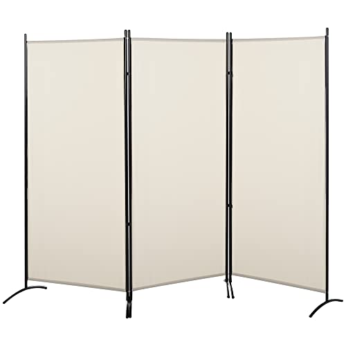HOMCOM Paravent 3 Paneele ABM. 2,53L x 0,5l x 1,82H m Seitenmarkise Sichtschutz Paravent auf Metall-Trennfuß Polyester mit hoher Dichte Beige von HOMCOM
