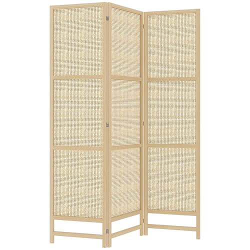 HOMCOM Paravent 3-teilig 135 x 180 cm Trennwand Raumteiler aus PP Rattan, Faltbar Raumtrenner Sichtschutz Stellwand für Wohnzimmer Natur von HOMCOM