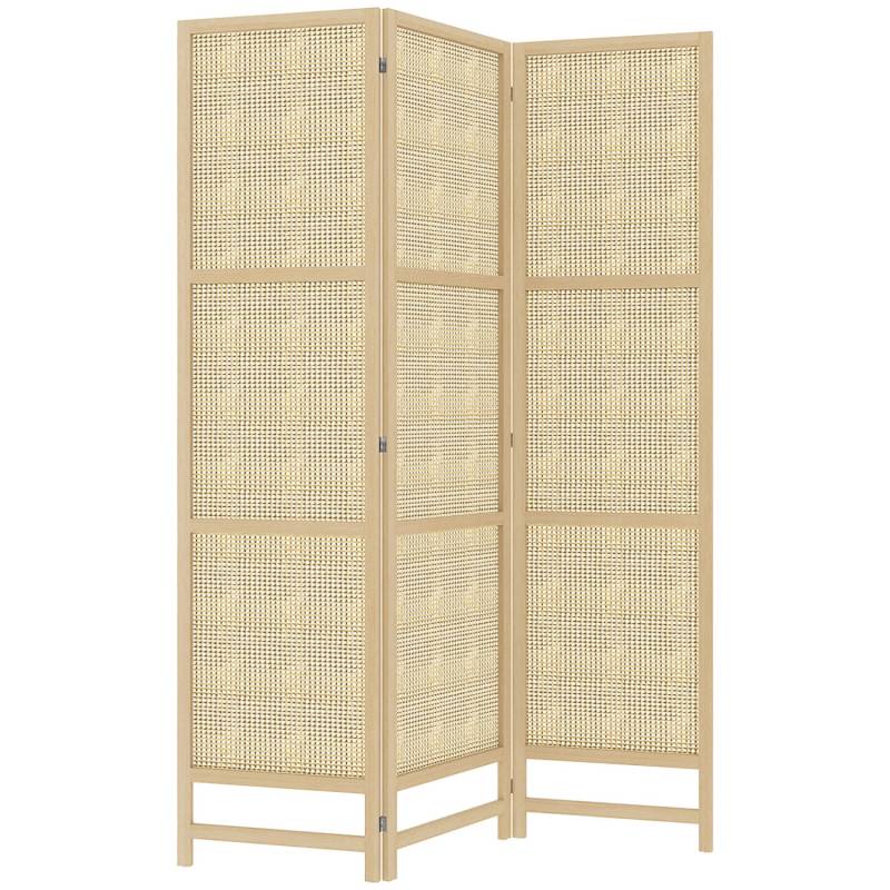 HOMCOM Paravent 3-teilig PP Rattan Naturholz 135L x 1,7B x 180H cm von HOMCOM