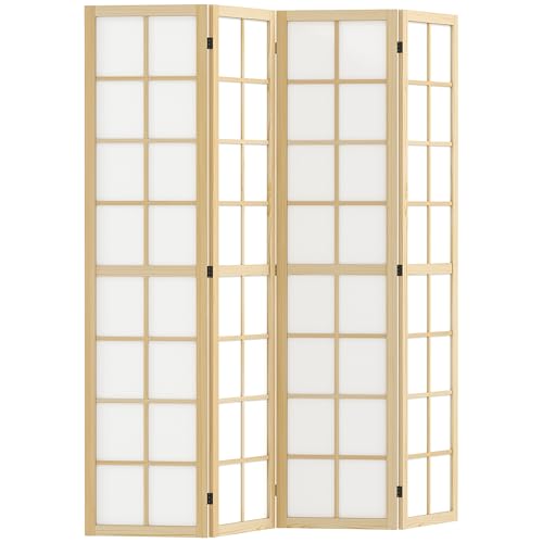 HOMCOM Paravent 4-teilig 160 x 170 cm Trennwand Raumteiler, Faltbar Raumtrenner Sichtschutz Stellwand für Wohnzimmer Natur HOMCOM Paravent 4-teilig 160 x 170 cm Trennwand Raumteiler, Faltbar Raumtrenner Sichtschutz Stellwand für Wohnzimmer Natur von HOMCOM