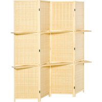 HOMCOM Paravent 4-teilig 180 x 180 cm Faltbar Trennwand mit Ablage Raumteiler, Raumtrenner aus Holz und Bambus Sichtschutz Stellwand für Wohnzimmer Natur   Aosom von HOMCOM