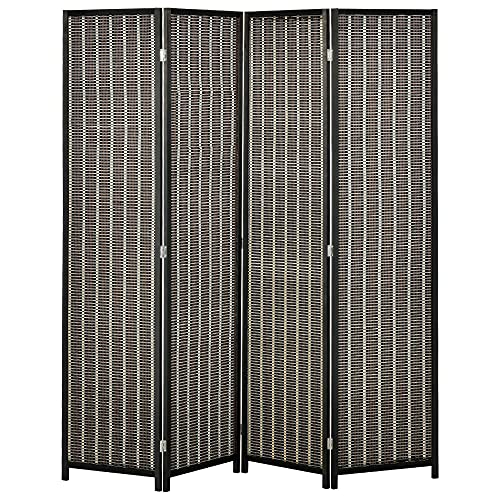 HOMCOM Paravent 4-teilig 180 x 180 cm Raumteiler Trennwand aus Bambus, Faltbar Sichtschutz Raumtrenner Stellwand für Wohnzimmer Braun von HOMCOM