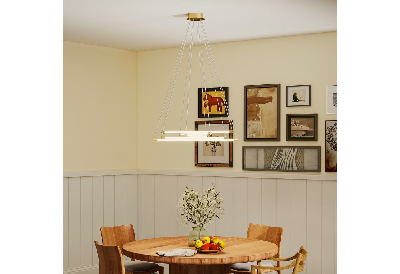 HOMCOM Pendelleuchte Deckenleuchtenschirm, Höhenverstellbar, LED-Beleuchtung, LED-Lampe, Warmweiß, Weiß, Kaltweiß, für Wohnzimmer, Schlafzimmer, Flur, Gold+Weiß HOMCOM Pendelleuchte Deckenleuchtenschirm, Höhenverstellbar, LED-Beleuchtung, LED-Lampe, Warmweiß, Weiß, Kaltweiß, für Wohnzimmer, Schlafzimmer, Flur, Gold+Weiß von HOMCOM