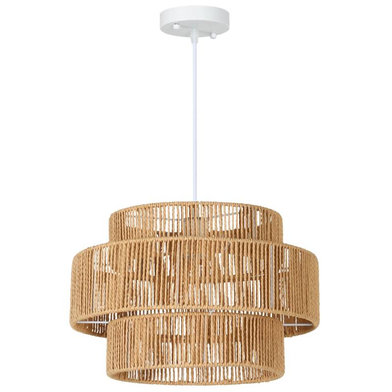 HOMCOM Pendelleuchte Hängelampe mit E27 Fassung Boho-Stil Hellbraun von HOMCOM