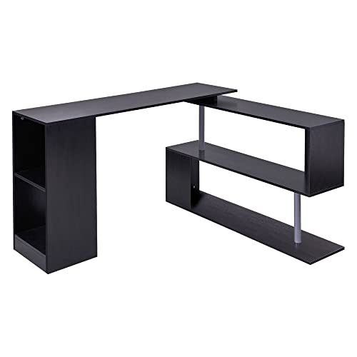 HOMCOM Platzsparender Eck-Computertisch, Schwarzer Holz-Esstisch für Zuhause oder Büro, 360° drehbar, 140x120x78 cm HOMCOM Platzsparender Eck-Computertisch, Schwarzer Holz-Esstisch für Zuhause oder Büro, 360° drehbar, 140x120x78 cm von HOMCOM