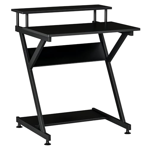 HOMCOM Platzsparender PC-Tisch mit erhöhter Monitorablage, Büro-Computertisch aus Holz, 70x60x85,5cm, Schwarz von HOMCOM