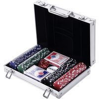 HOMCOM Pokerkoffer mit 200 Pokerchips, 2 Kartenspielen & 5 Würfeln im Alukoffer, 29,5x20,5x6,5 cm, ideal für Spieleabende   Aosom.de von HOMCOM