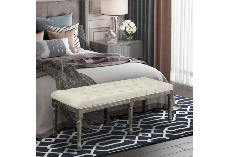 HOMCOM Polsterbank Bettbank mit Knöpfen (Polsterhocker, 1-St., Sitzbank), Gummiholz Beige 142 x 47 x 51 cm von HOMCOM