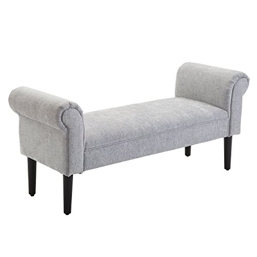 HOMCOM Polsterbank Sitzbank Lounge Sitzhocker Flurbank Bettbank elegant mit gerollten Seiten Leinenstoff Schaumstoff Polyester Hellgrau 132 x 45,5 x 58 cm von HOMCOM