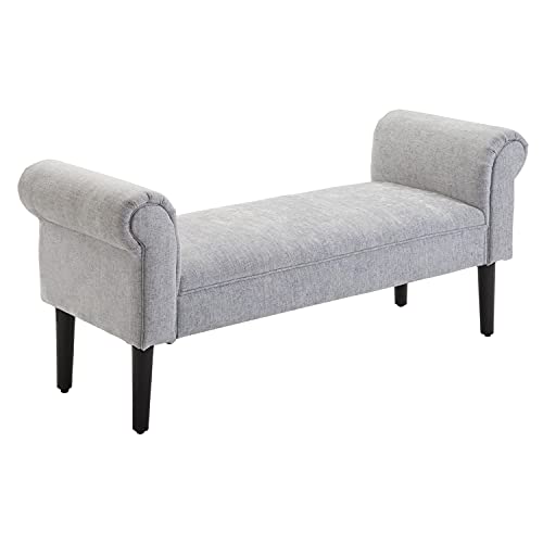 HOMCOM Polsterbank Sitzbank Lounge Sitzhocker Flurbank Bettbank elegant mit gerollten Seiten Leinenstoff Schaumstoff Polyester Hellgrau 132 x 45,5 x 58 cm von HOMCOM