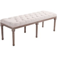 HOMCOM Polsterbank Sitzbank Lounge Sitzhocker Vintage Retro mit Knöpfen Leinen + Holz beige 142 x 47 x 51 cm - Beige von HOMCOM