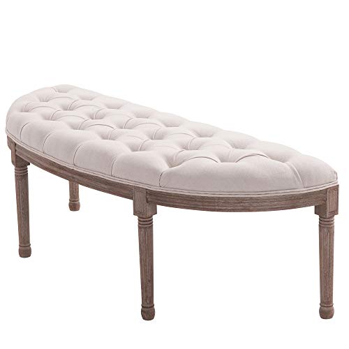 HOMCOM Polsterbank Sitzbank Lounge Sitzhocker Vintage Retro mit Knöpfen Sofa Couch Leinen + Holz beige 140,5 x 51 x 48 cm von HOMCOM