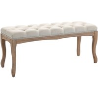 Polsterbank Sitzbank Truhenbank Schuhbank Vintage Gummiholz Leinen Beige von HOMCOM